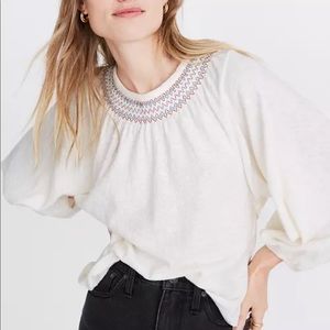 Madewell Jacquard Embroidered Smocked Top